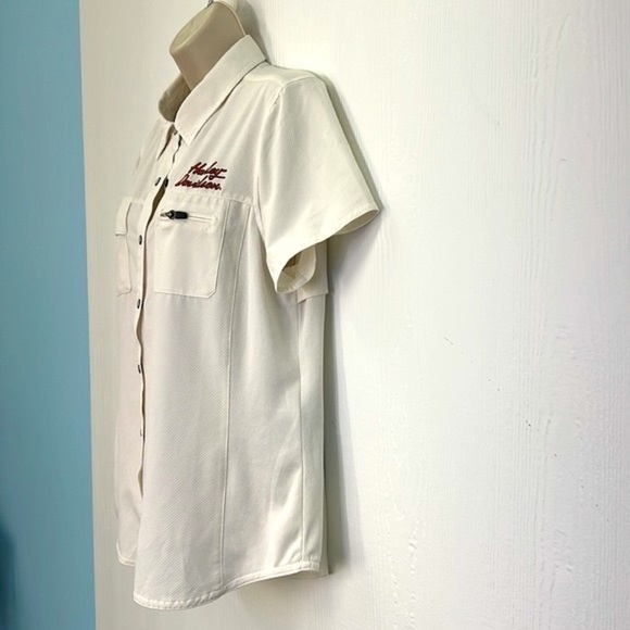 Harley Davidson - Ivory Performance Fast Dry Vented Woven Button Up Shirt Size L - Picture 4 of 13